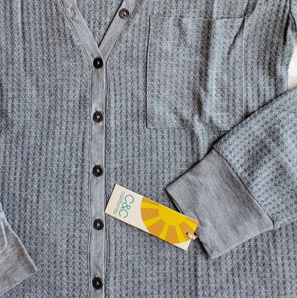 C&C California grey waffle knit henley top - Picture 5 of 7